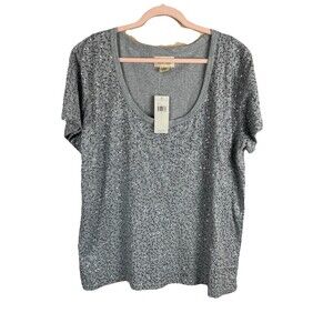 DENIM&SUPPLY RALPH LAUREN Silver SEQUIN T Shirt Women Size XL Holiday Metallic